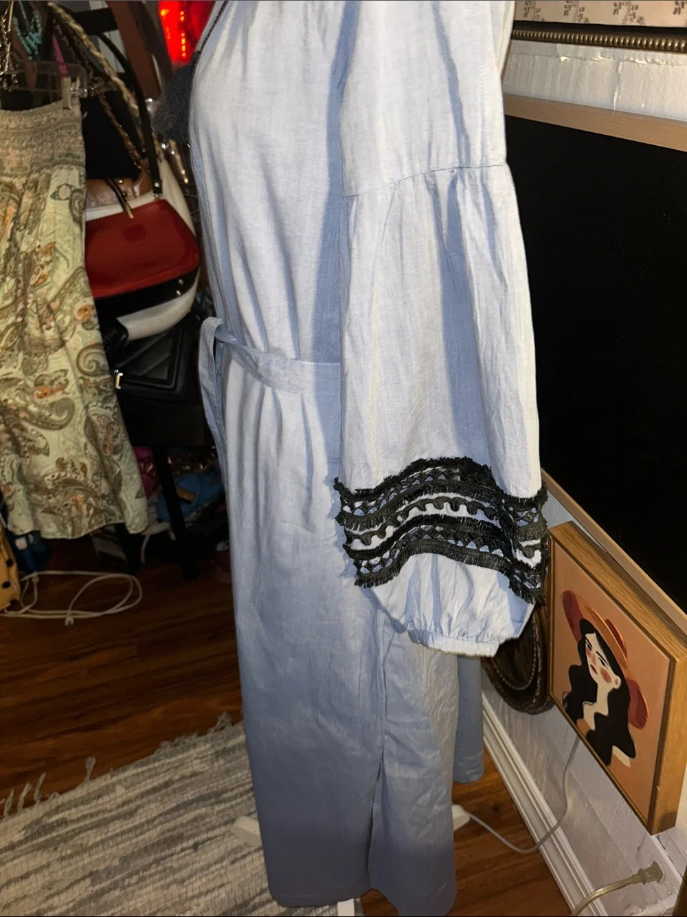 Who What Wear Light Blue Maxi Dress with Black Tassel Detail